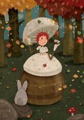 Champignon en f&ecirc;te sous les feuilles d&rsquo;automne